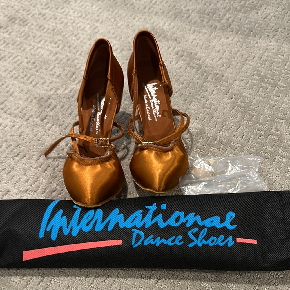 Women's IDS Tan Satin Ballroom Dance Heels